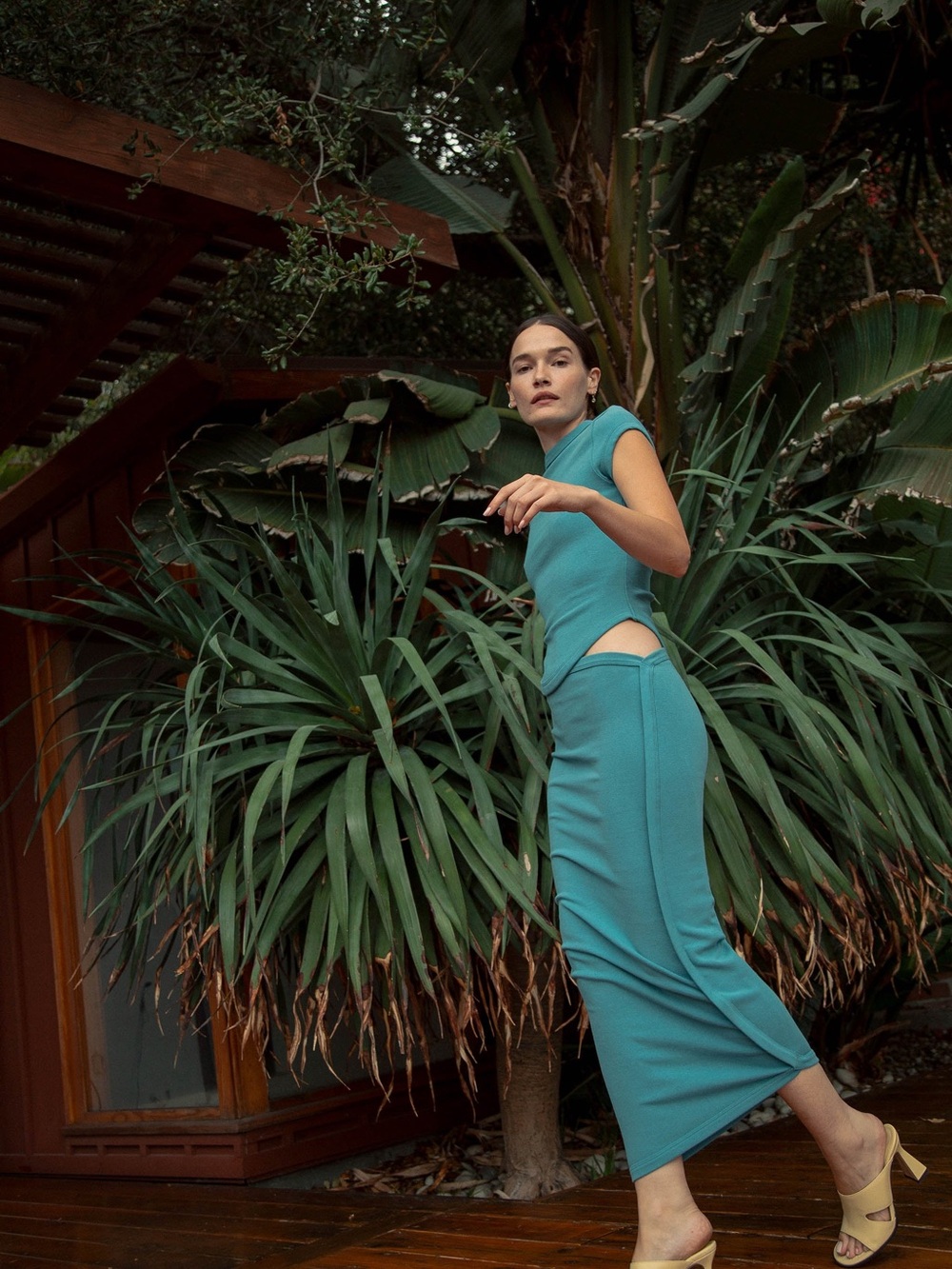 The Line by K Costa Teal Asymmetrical Midi Skirt - Picture 5 of 5